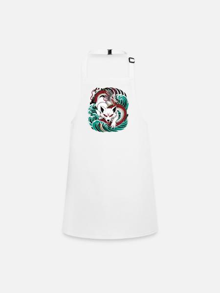 Japanese Kitsune Fox And Dragon In - Children's Apron - white - Front
