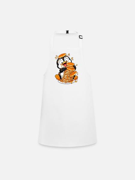 Penguin Pancakes Syrup Funny Cartoon - Children's Apron - white - Front