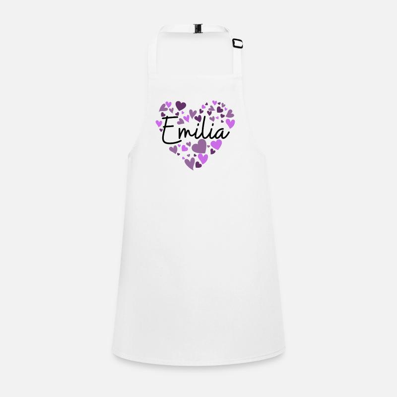 Conception du nom Emilia avec des cœurs violets en forme de cœur Tablier Enfant