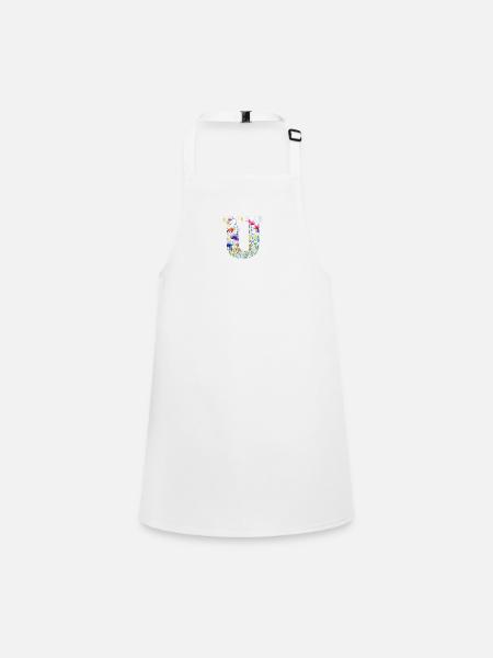 Buchstabe U, Monogramm, Blumenmuster - Schürze für Kinder - Weiß