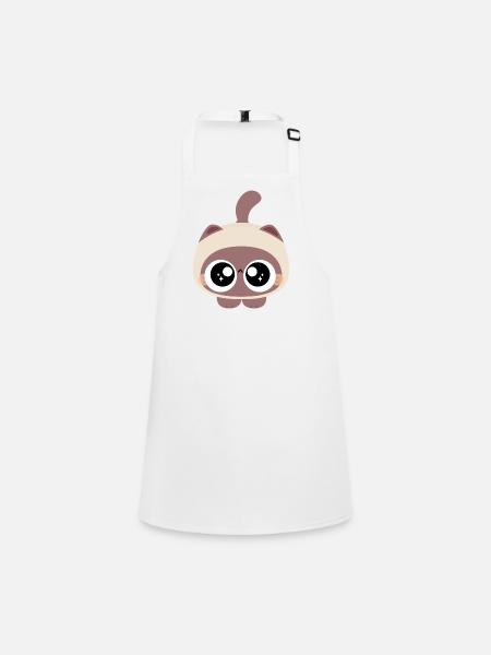Chat Chibi aux yeux étincelants - Tablier Enfant - blanc - Devant