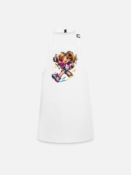 Energetic cartoon heroine in motion - Children's Apron - white - Front