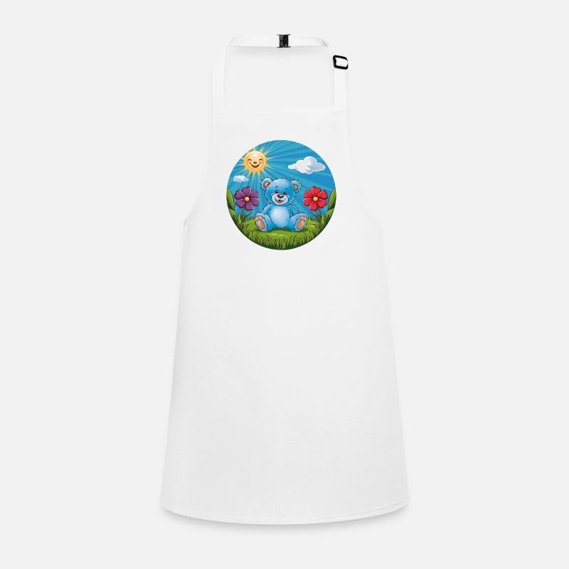 Ours en peluche bleu mignon dans le jardin soleil et nuages Tablier Enfant