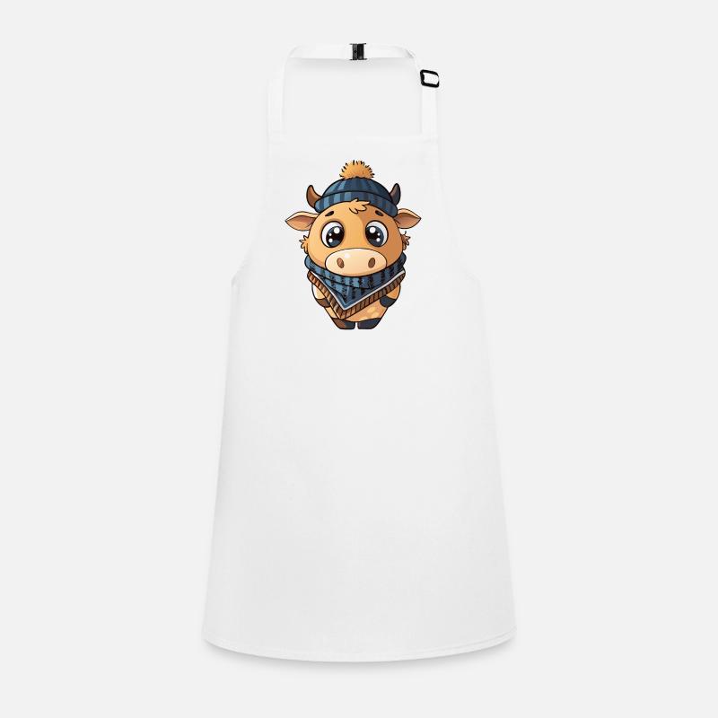 Vache mignonne avec écharpe et chapeau à pompon. Tablier Enfant