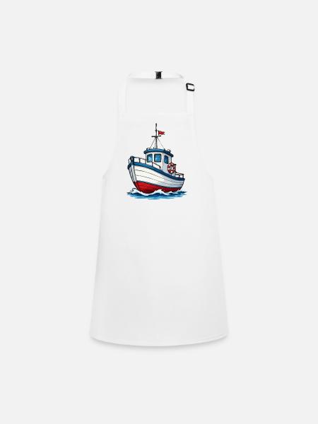 Coastal Boat Cartoon Motif - Children's Apron - white - Front