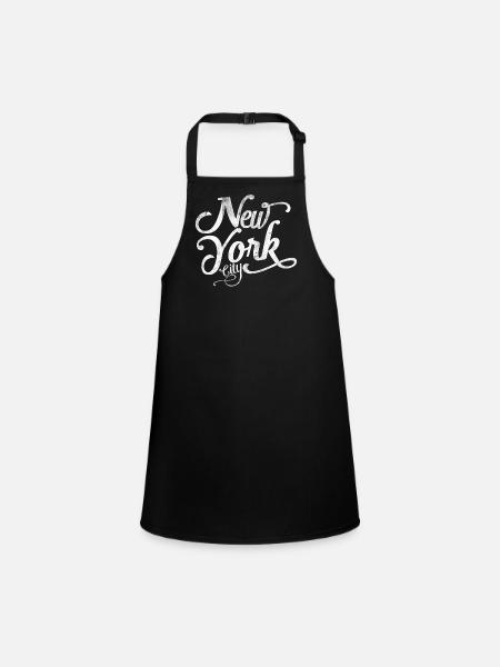 New York City | Vintage Distressed Script Art - Children's Apron - black - Front