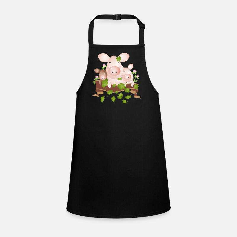 three lucky pigs with four-leaf clovers Children's Apron