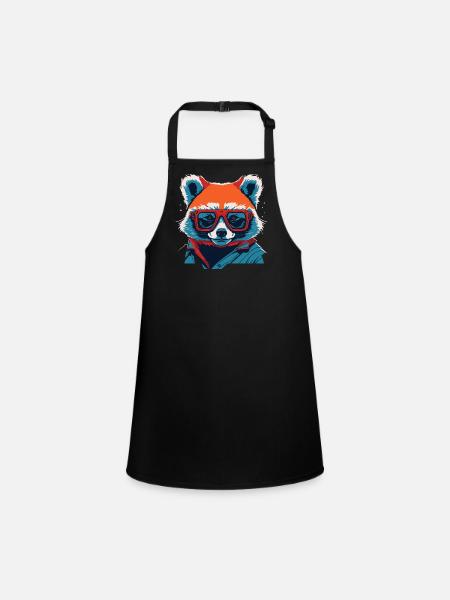 Fierce and Fiery: Retro Red Panda T-Shirt - Children's Apron - black - Front