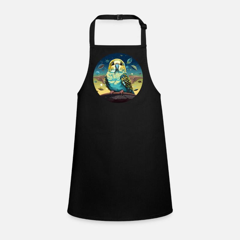 Funny budgie with UFOs in space Children's Apron