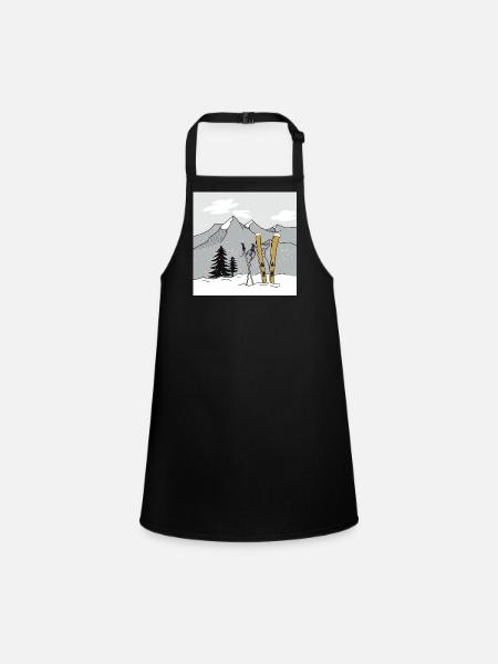 Skiing in winter in the mountains - Children's Apron - black - Front