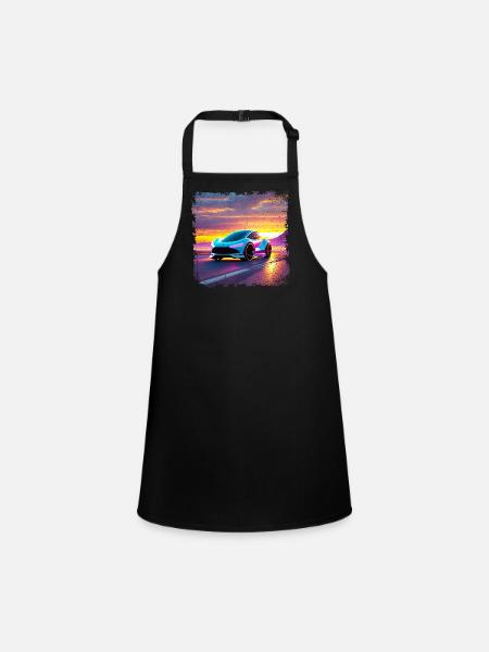 futuristic car in sunset colors - Children's Apron - black - Front