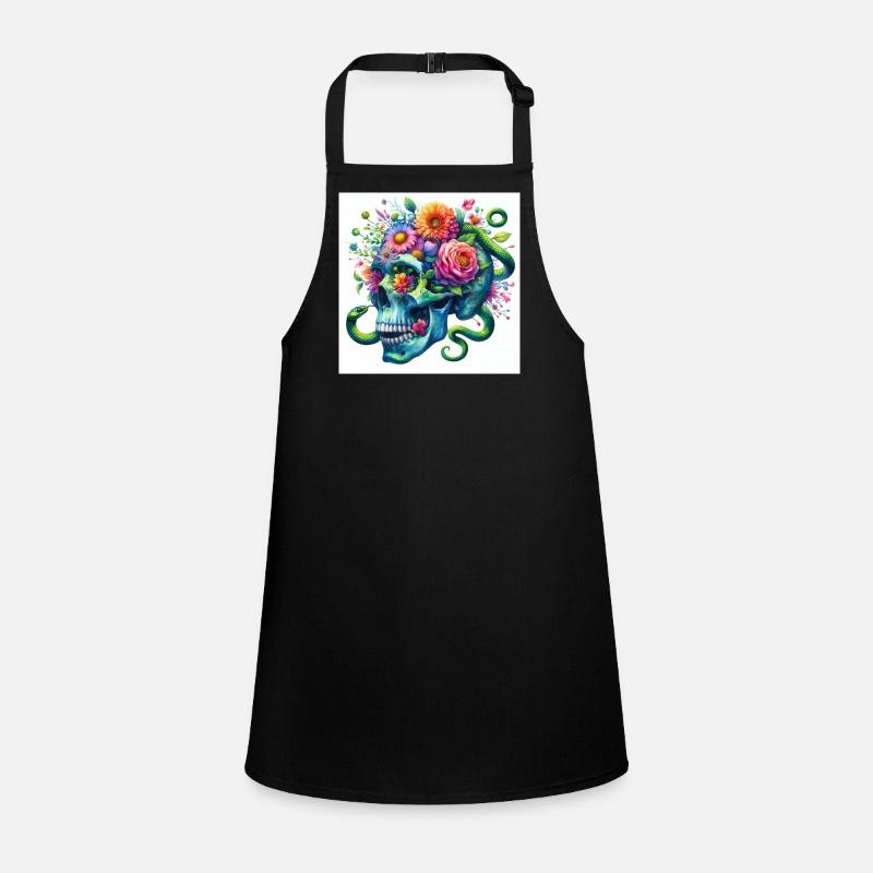 Aquarell blauer Totenkopf und Schlangen Schürze für Kinder