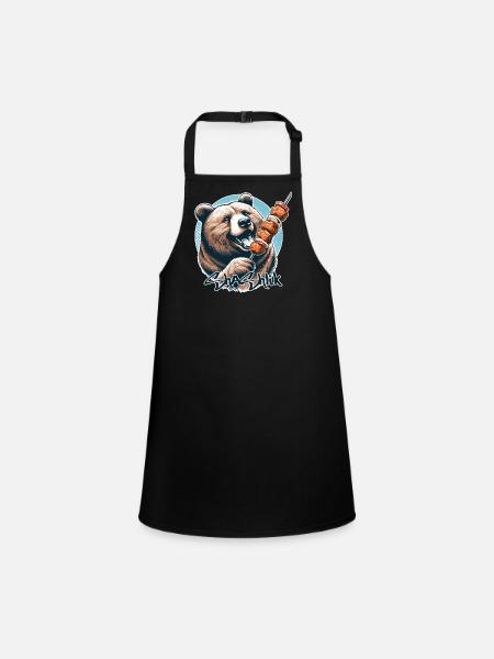 Shashlik Meat Skewer Bear Gift - Children's Apron - black - Front