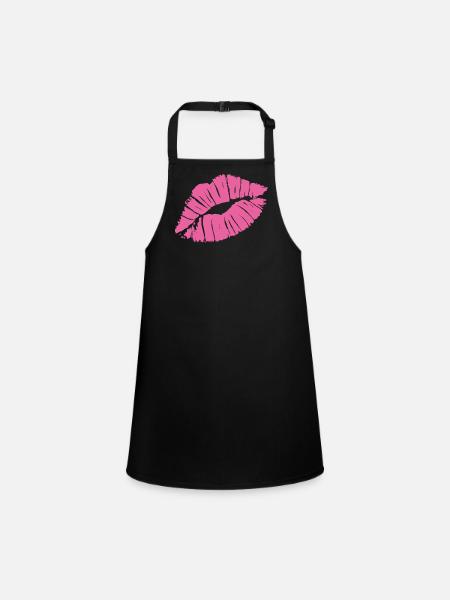 Smooch Pink Lipstick Kiss Mark Love Statement Tee - Children's Apron - black - Front