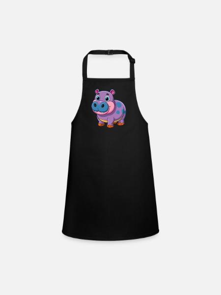 Hippopotame Mignon Mascotte Personnage De Dessin Animé Kawaii - Tablier Enfant - noir - Devant