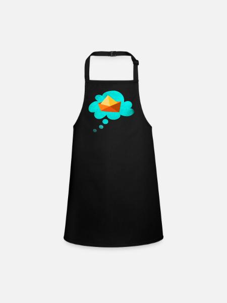 Paper Boat Cloud Travel Travel Fever Ship Vacation - Children's Apron - black - Front