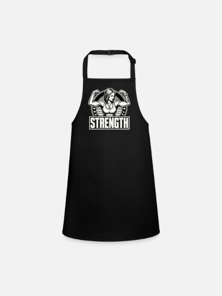 Strength strong woman tenses muscles gift - Children's Apron - black - Front