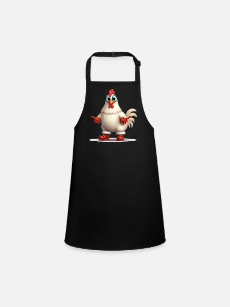 Poule fougueuse avec bottes - Tablier Enfant - noir - Devant