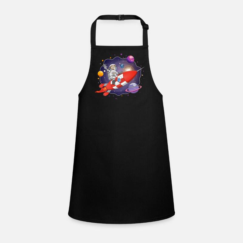 The astronaut on the red rocket in space Children's Apron