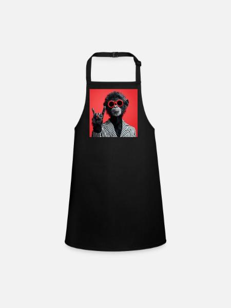 Monkey in red sunglasses making rock gesture - Children's Apron - black - Front