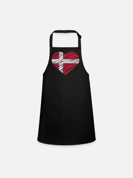 I Love Denmark With Denmark Flag In a Heart Shirt - Schürze für Kinder - Schwarz - Vorne