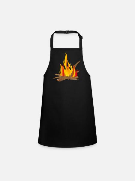 Campfire illustration with logs & flames - Children's Apron - black - Front