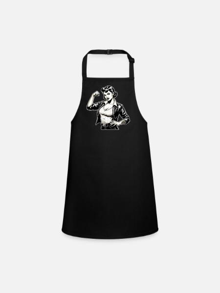 Strong Cool Woman Rockabilly Leather Jacket Gift - Children's Apron - black - Front