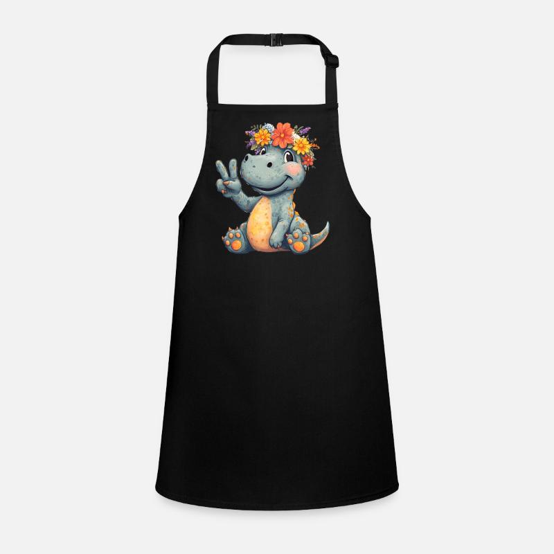 Cheerful dinosaur with flower wreath Children's Apron