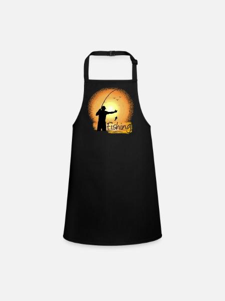 Evening fishing with sunset silhouette - Children's Apron - black - Front