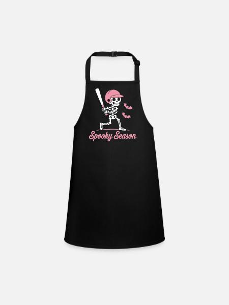 Spooky Skeleton Baseball in Pink - Children's Apron - black - Front