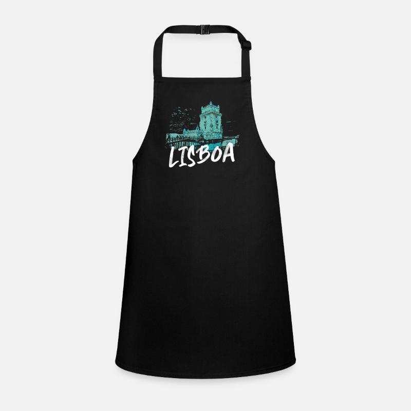 Belem Tower Lisbon and Tagus River blue illustration Children's Apron