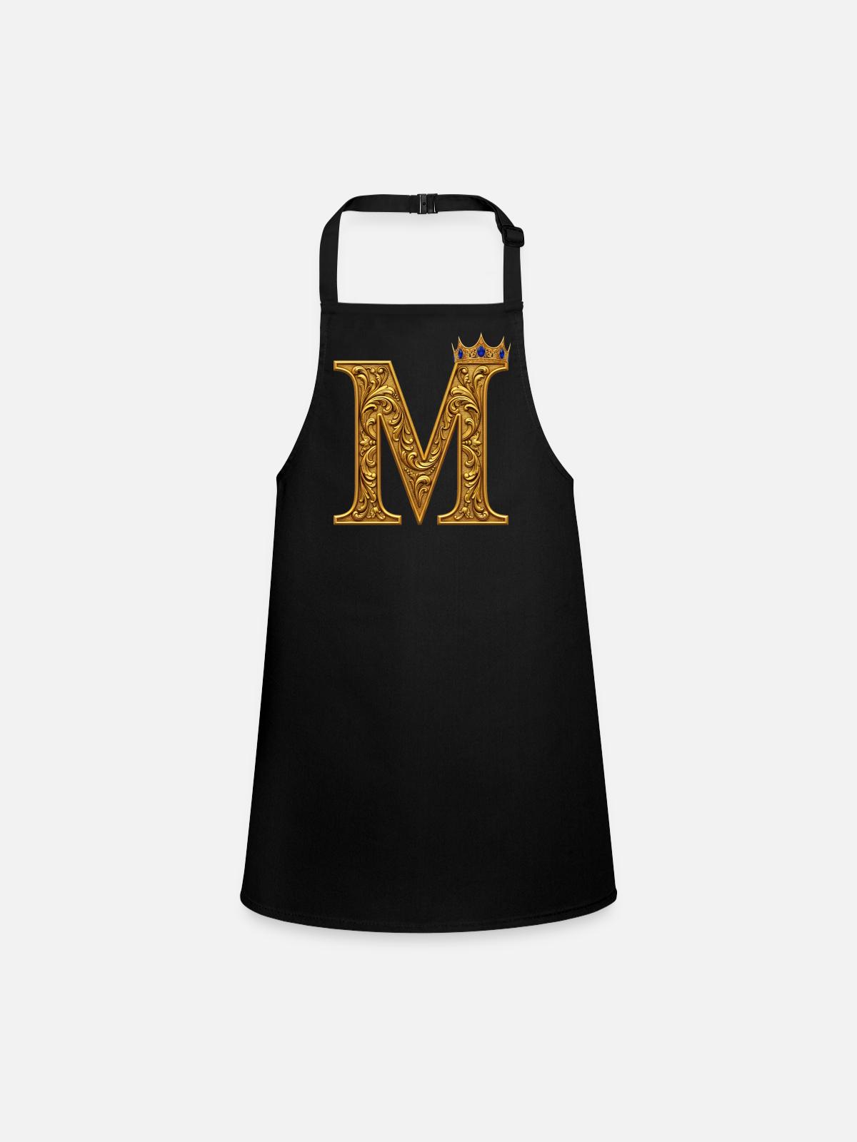 Monogramme M doré baroque - Tablier Enfant - noir - Devant