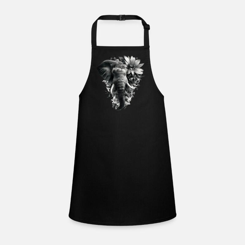 Monochrome Floral Elephant Children's Apron