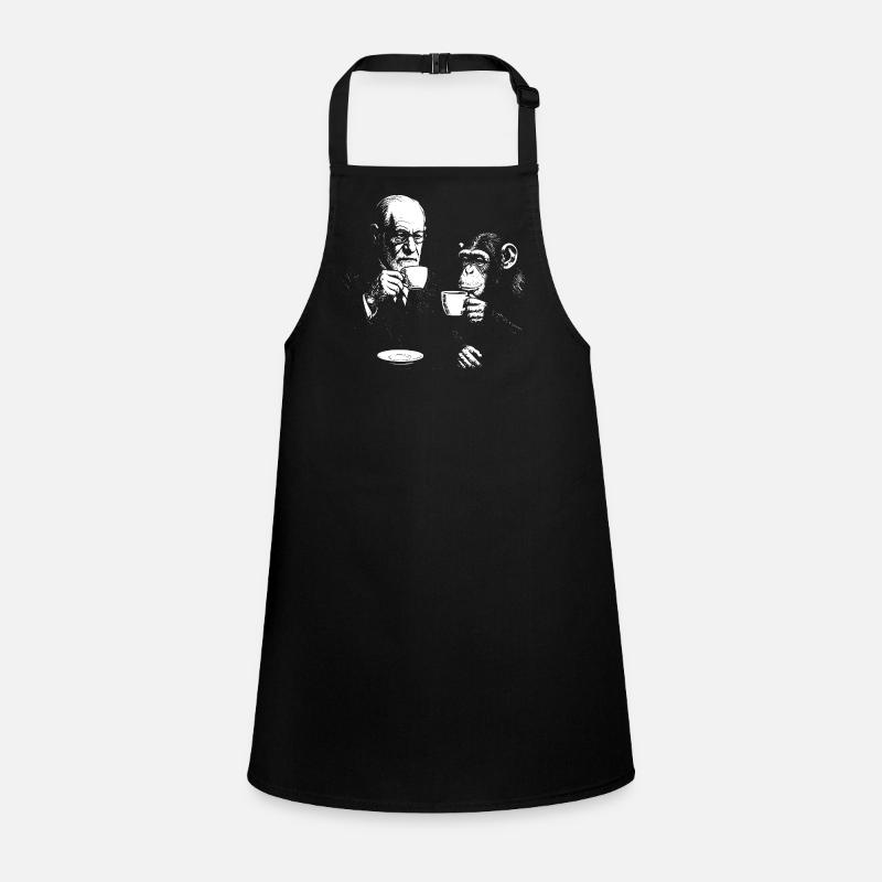 Sigmund Freud drinking coffee with monkey Children's Apron