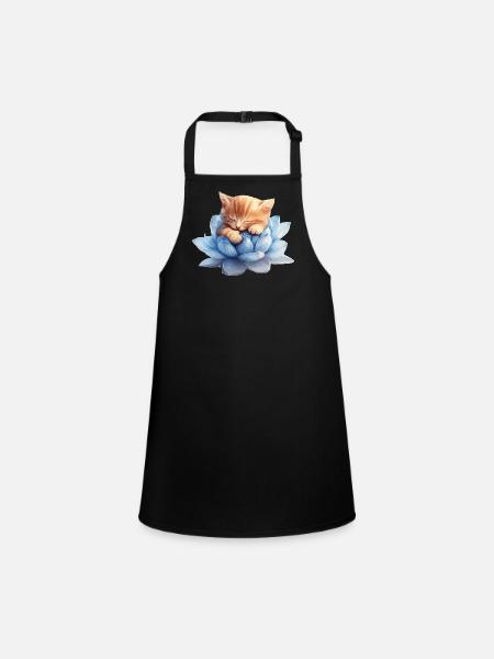 Kitten resting on blue succulents - Children's Apron - black - Front