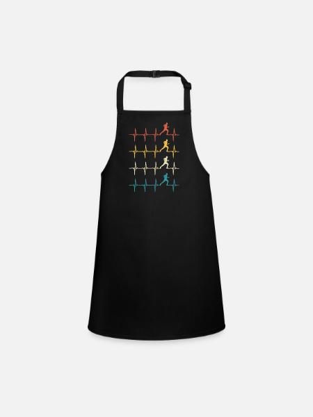 Running Heartbeat Retro Gift for Running Lovers - Children's Apron - black - Front