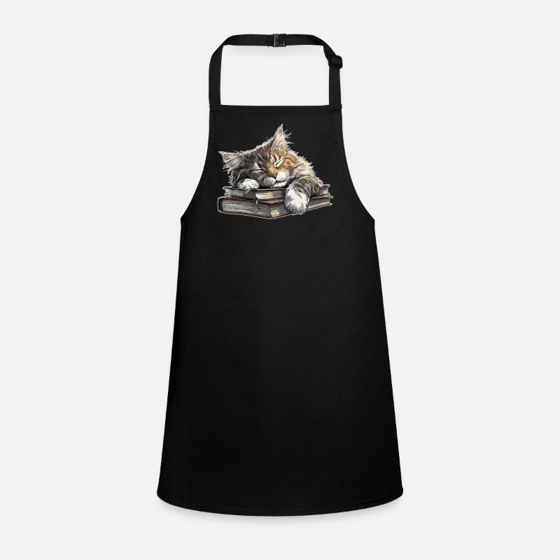Cute Cat Sleeping on Book Pile Children's Apron
