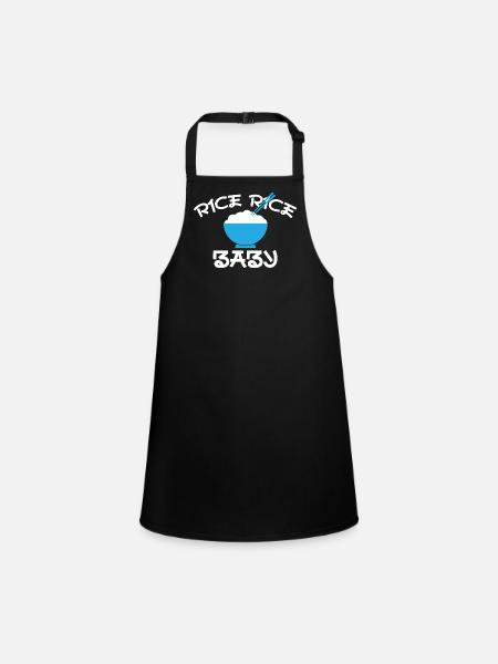 Rice Rice Baby Blue Bowl Design - Children's Apron - black - Front