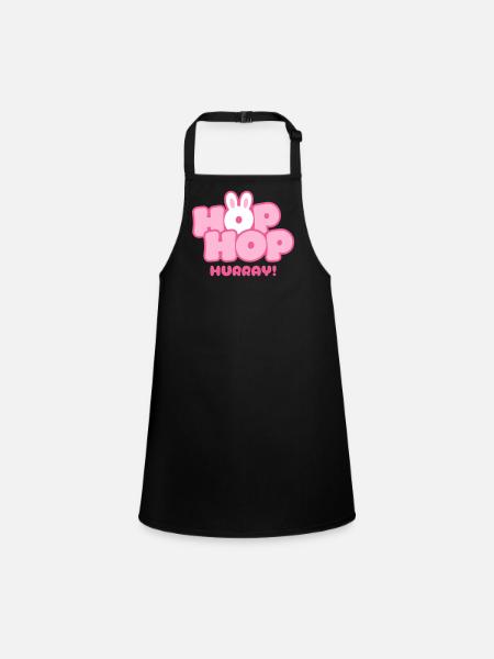 Hop Hop Hourra | Motif de la jolie phrase de lapin - Tablier Enfant - noir - Devant