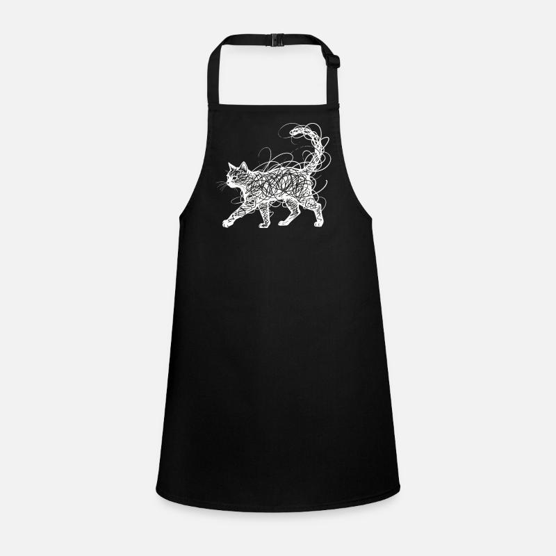 Minimalist Scribble Cat Line Art Japanese Children's Apron