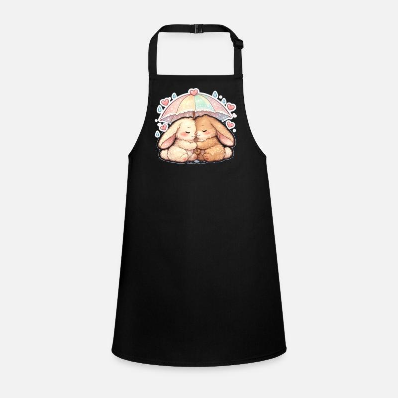 Cuddly rain rabbits under umbrella Children's Apron