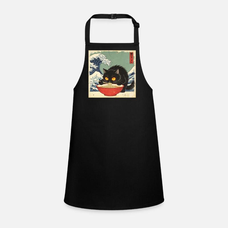 Japan Cat Ramen Noodles Retro Wave Pattern Children's Apron