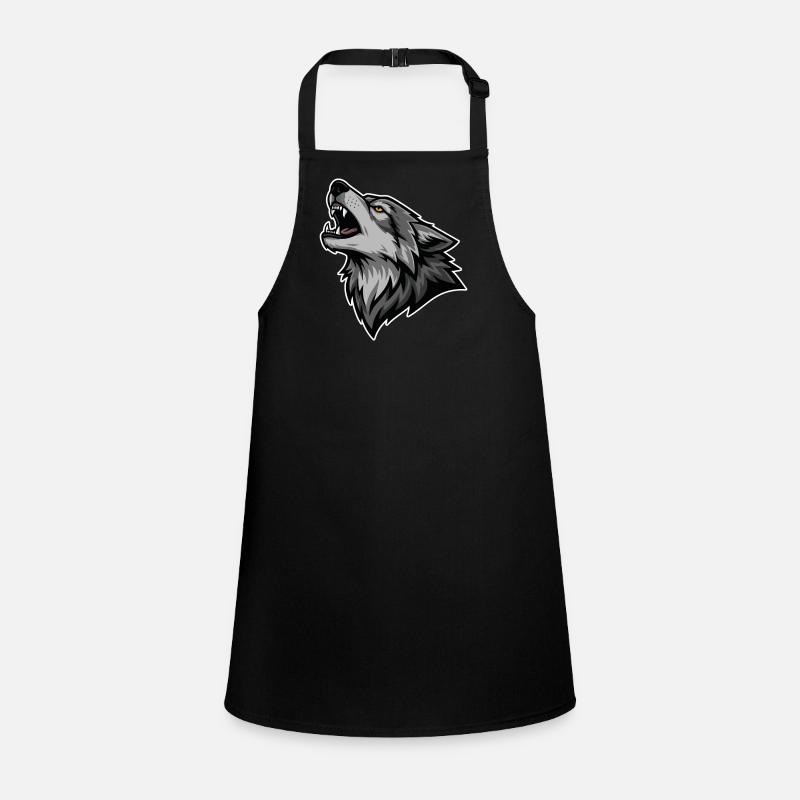 Grauer Wolf heult Wildmond-Wolf-Logo Schürze für Kinder
