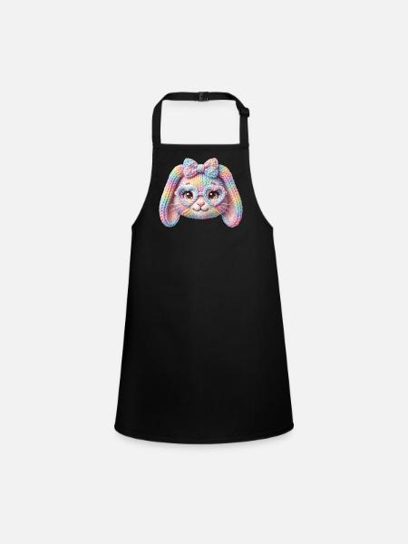 Hase Herzbrille Häschen Pastell Regenbogen Ostern - Schürze für Kinder - Schwarz - Vorne