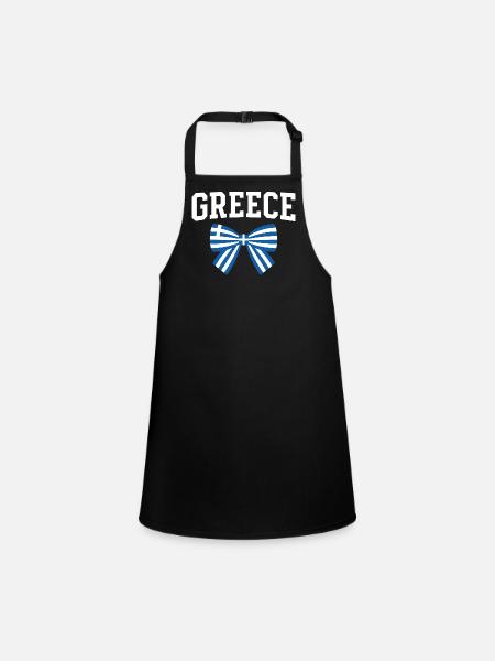 GREECE lettering and blue and white bow - Children's Apron - black - Front