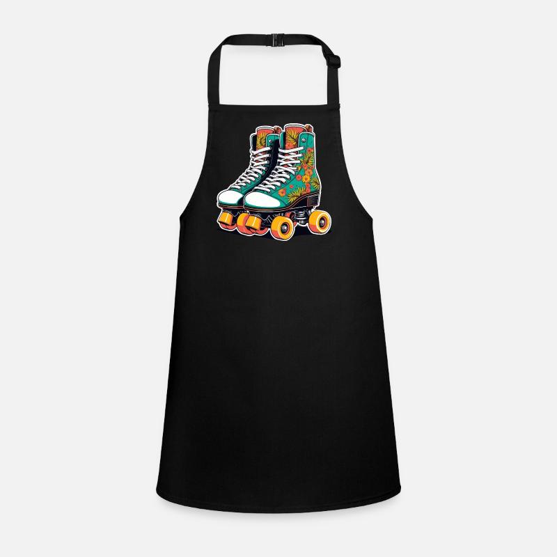 Floral Flair Roller Skates Teal Children's Apron