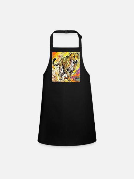 cheetah - Children's Apron - black - Front