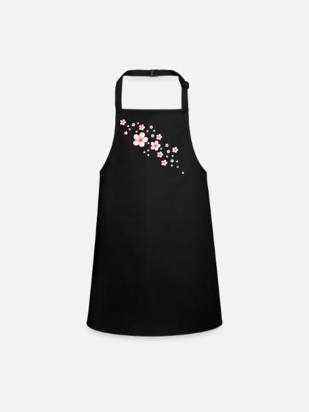 Illustration délicate de fleurs de cerisier - Tablier Enfant - noir - Devant
