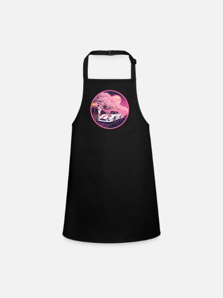 Retro 90s JDM Roadster Geisha Sakura Emblem - Children's Apron - black - Front