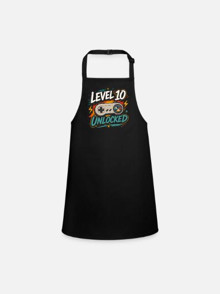 Level 10 freigeschaltetes 10-Jahres-Jubiläums-D-Geschenk - Schürze für Kinder - Schwarz - Vorne